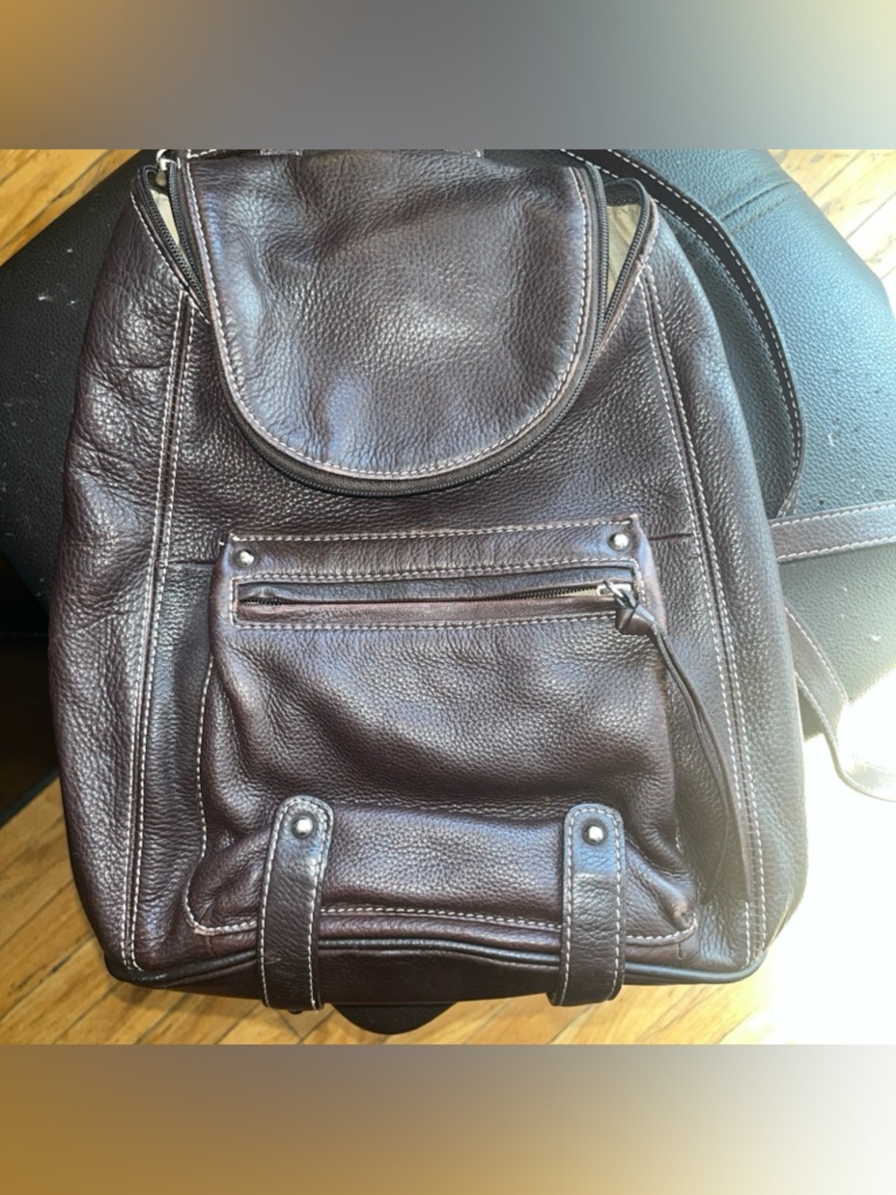 Tignanello Dark Brown Pebbled Leather Backpack